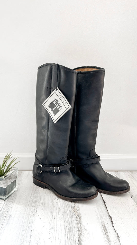 NWT FRYE Phillip Ring Tall Black Leather Boots (7.5)