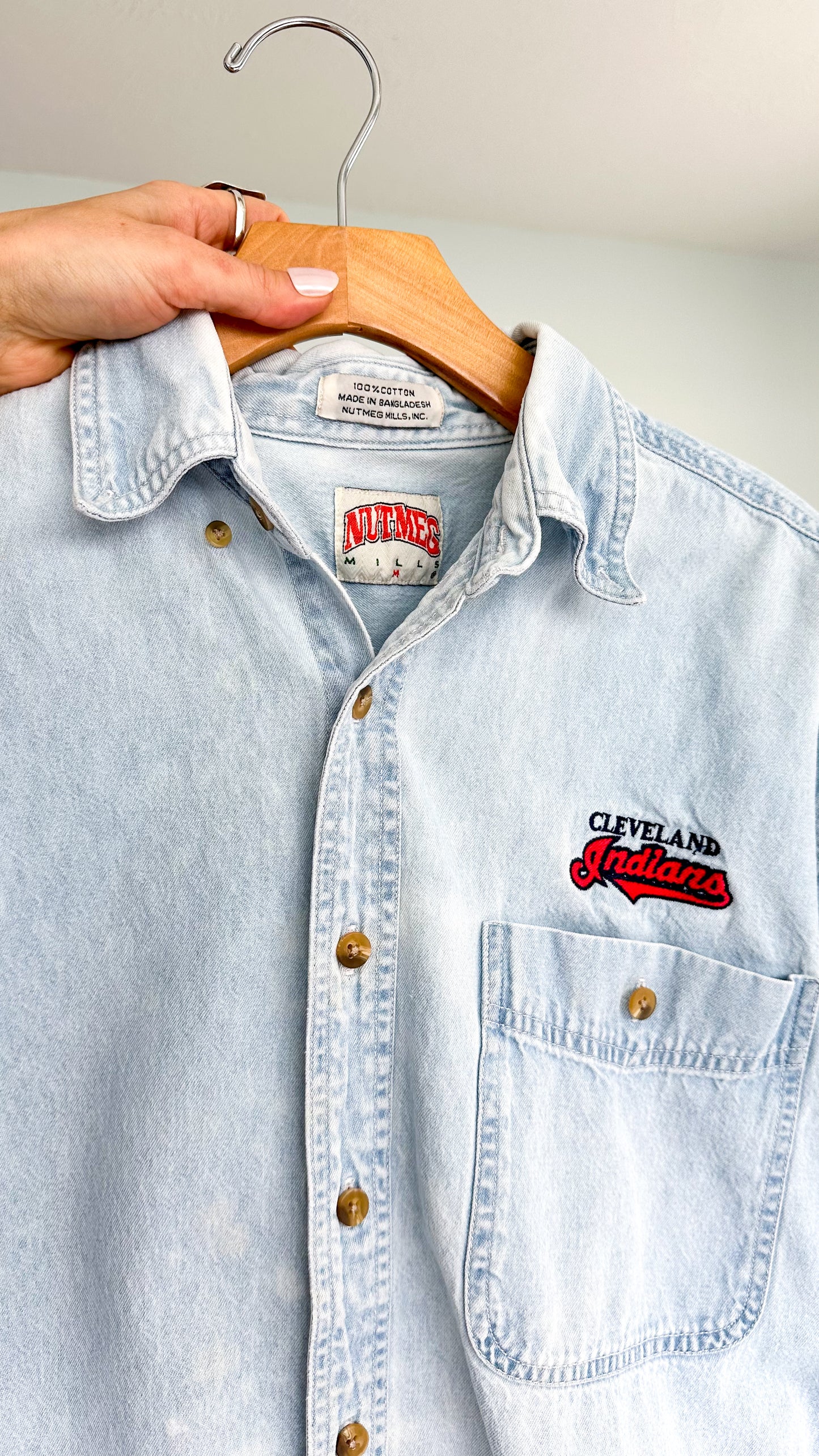 Vintage 90s Cleveland Indians Employee Denim Button Down (M/L)
