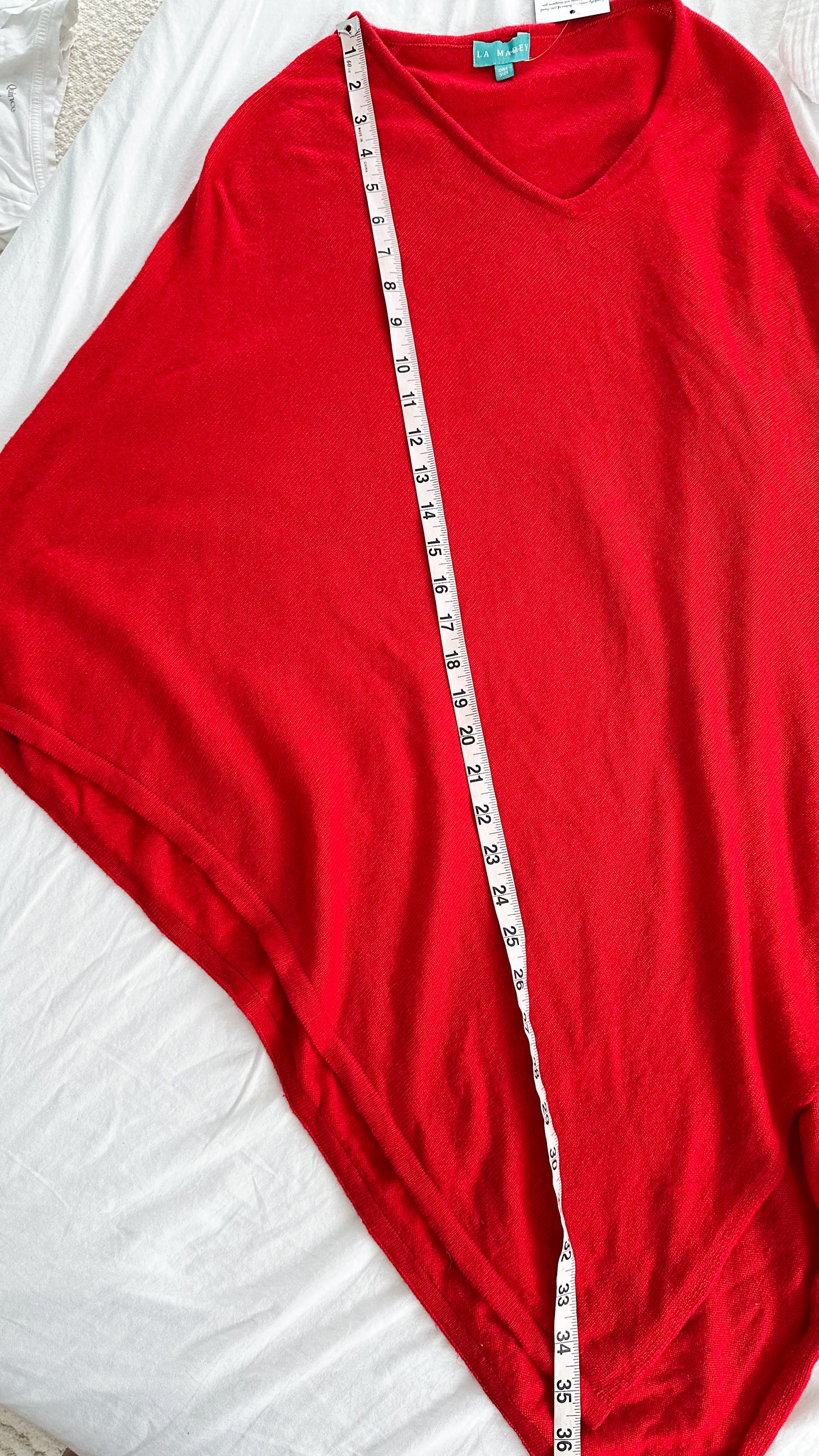 La Marey True Red 100% Cashmere Knit Poncho Cape