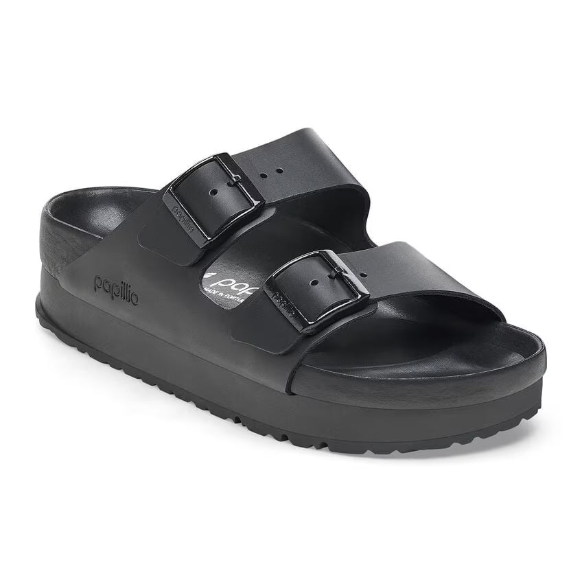 NEW Birkenstock Women's Arizona Flex Platform Black Leather Papilio Sandals (37)