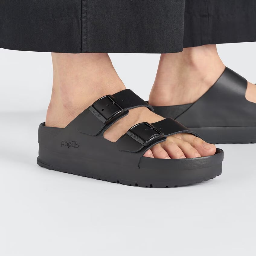 NEW Birkenstock Women's Arizona Flex Platform Black Leather Papilio Sandals (37)