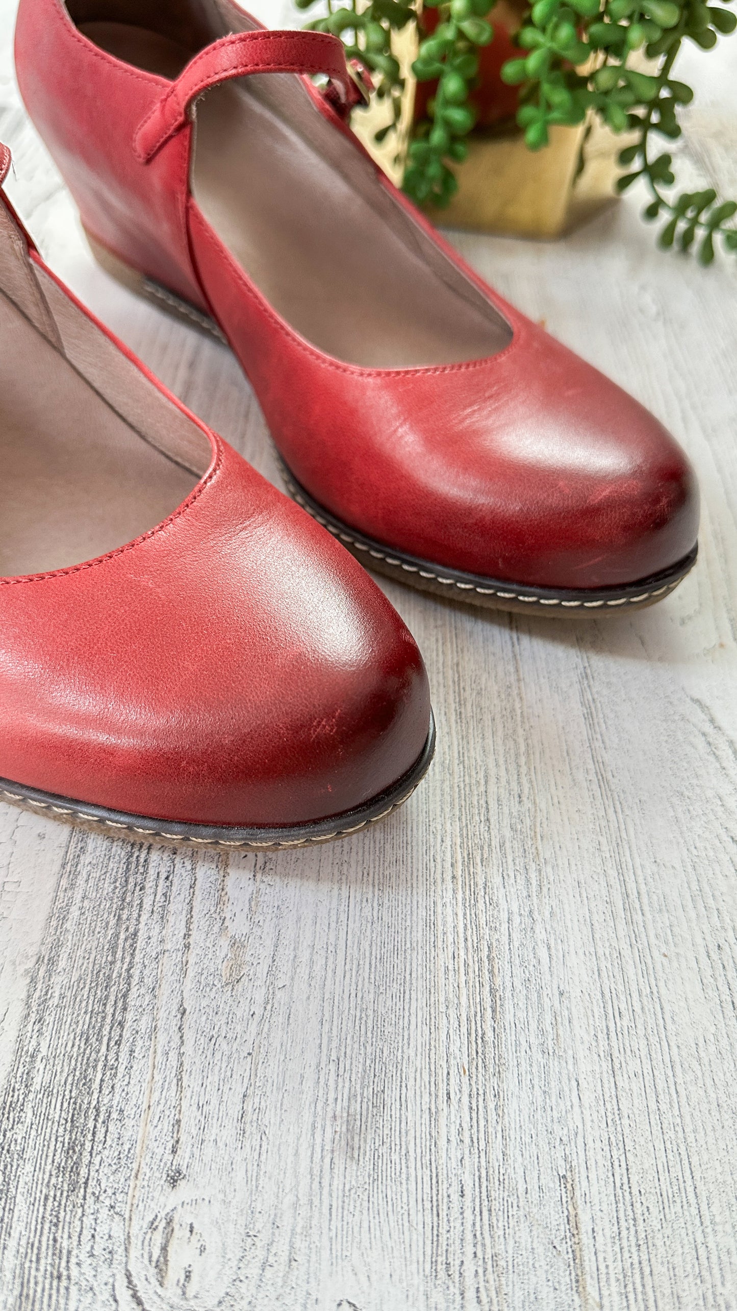 NEW Dansko Red Leather Loralie Mary Jane Wedge Shoes (41 or 10)