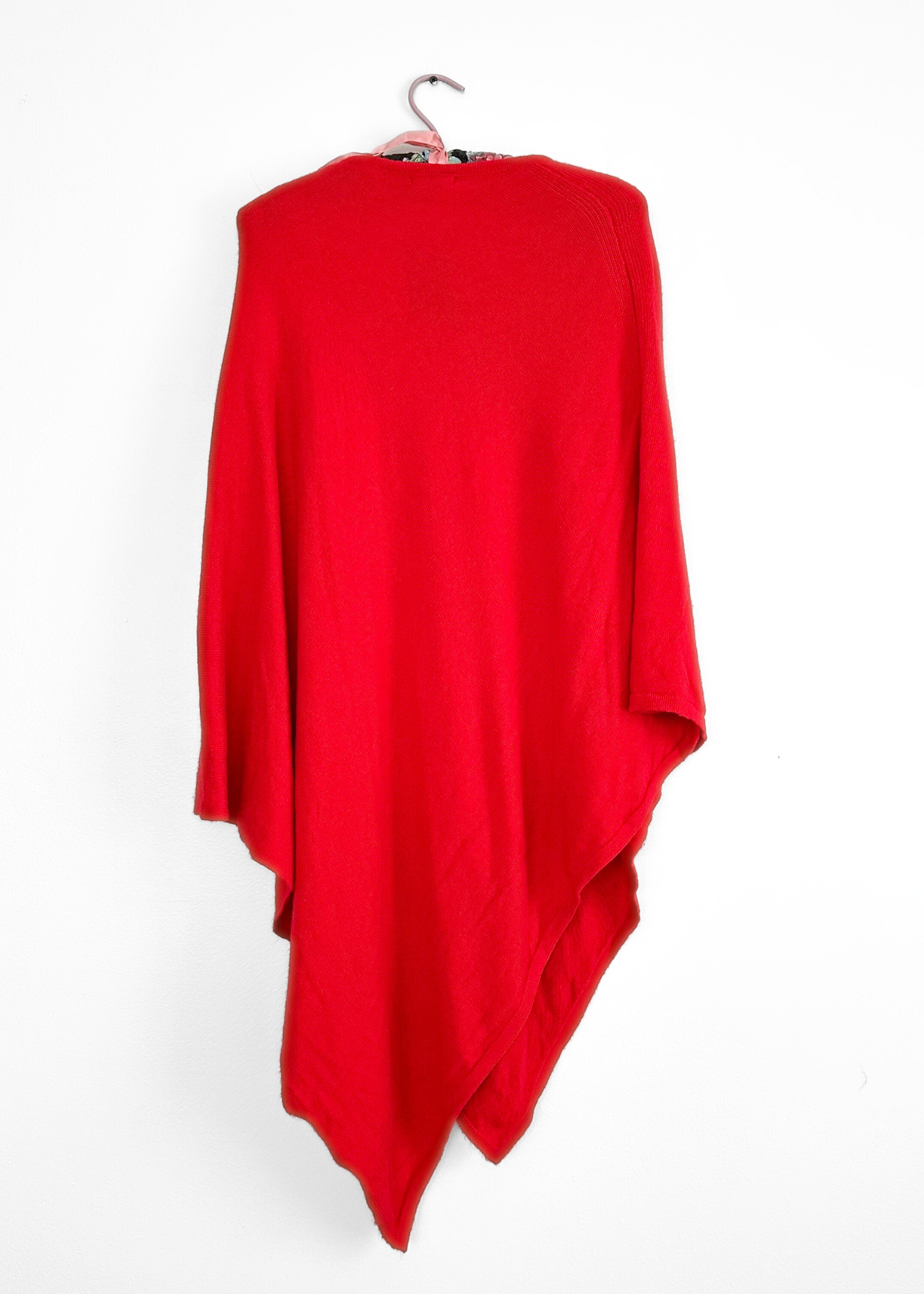 La Marey True Red 100% Cashmere Knit Poncho Cape