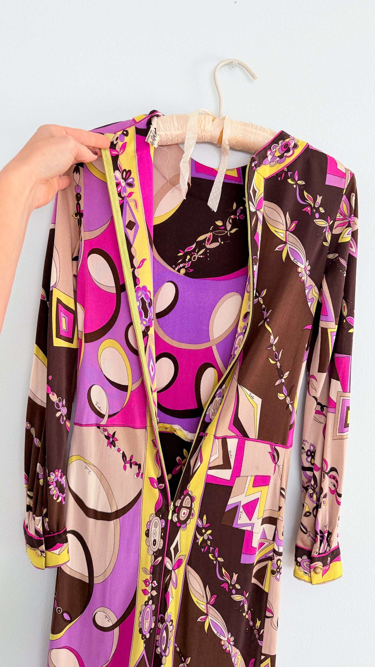 Vintage 60s Emilio Pucci Silk Purple Brown Pink Abstract Maxi Dress