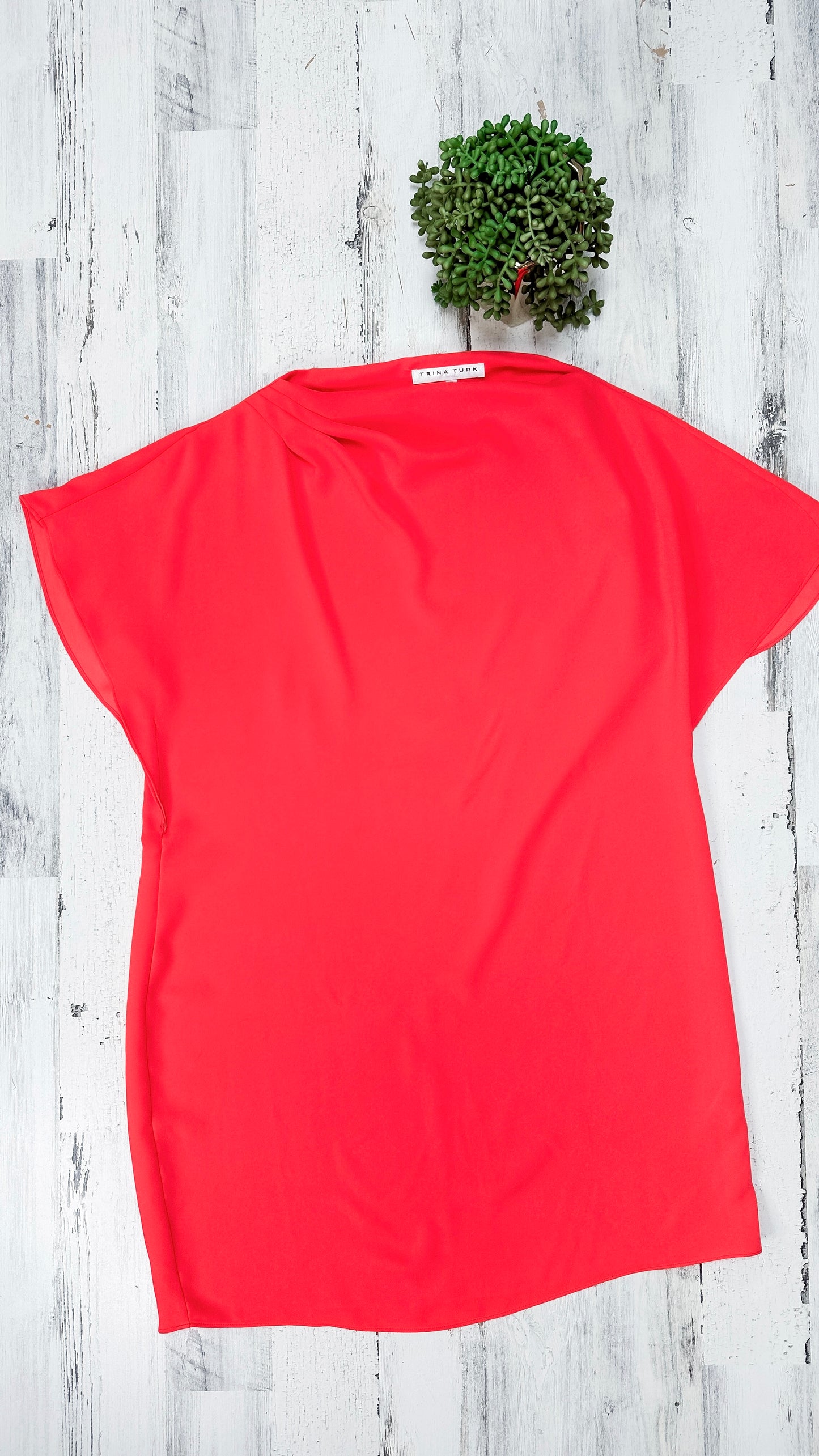 Trina Turk Bright Coral Promising Asymmetric Sheath Dress (XL)
