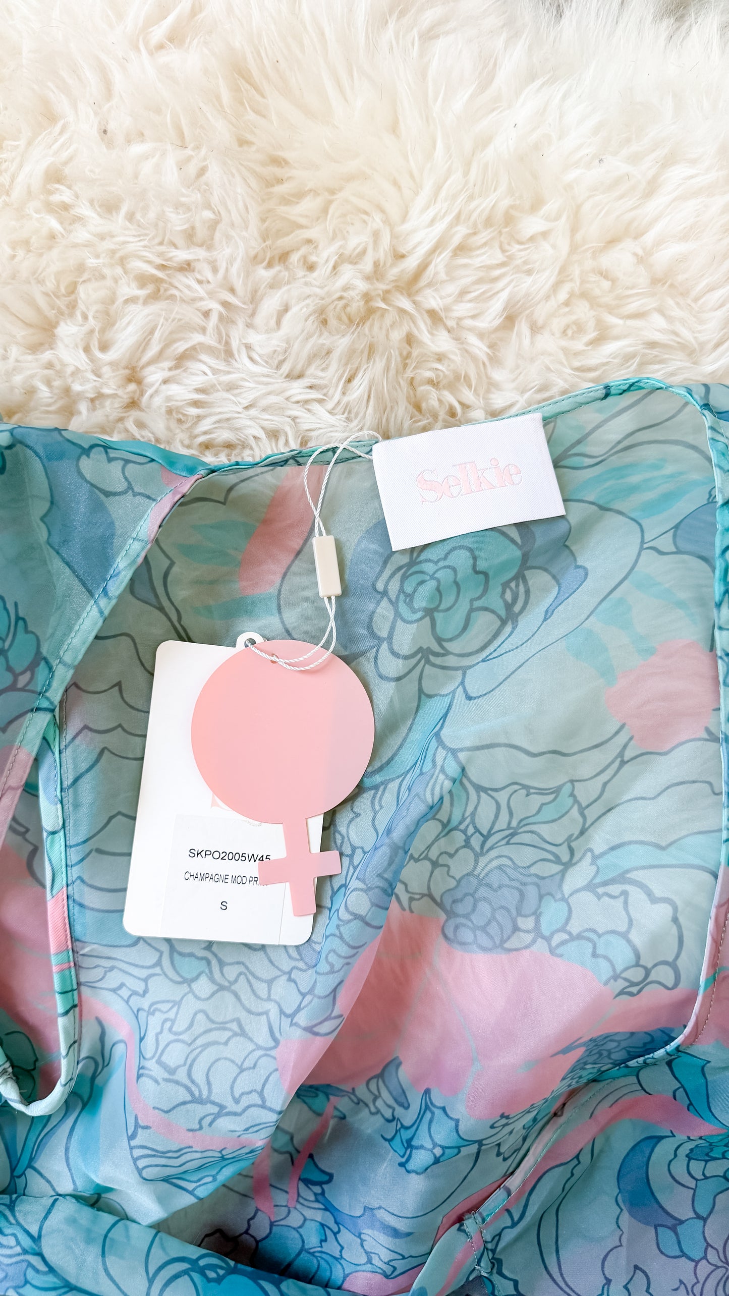 NEW Selkie Cloud 9 Blue & Pink Champagne Mod Print Wrap Top (S)