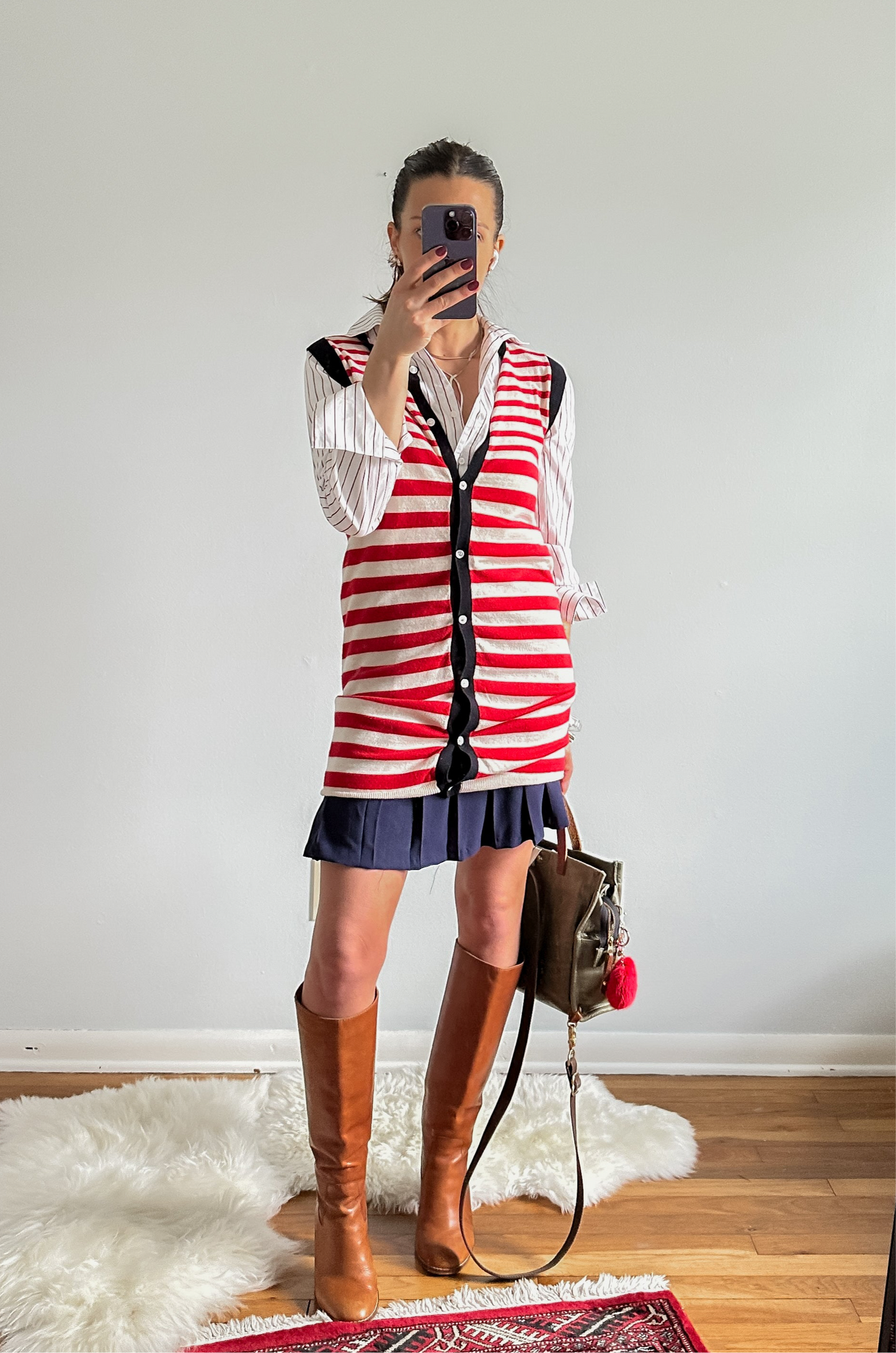 Sonia Rykiel Red Stripe Cotton Wool Button Down Knit Tunic Dress