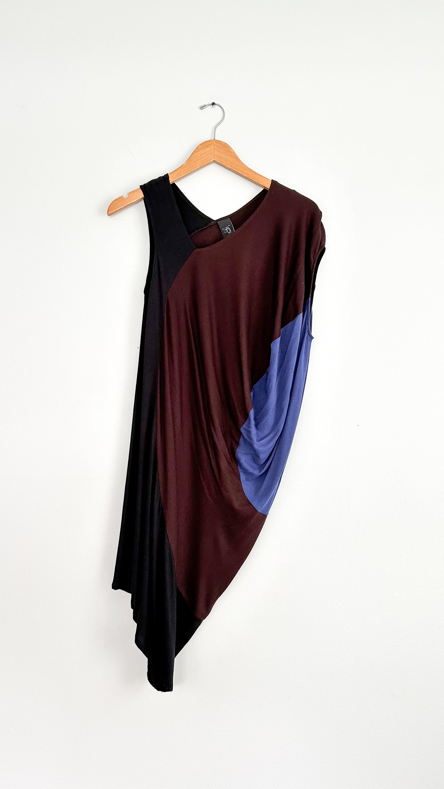 Zero + Maria Cornejo Black Brown Blue Colorblock Angular Draped Dress (XS)