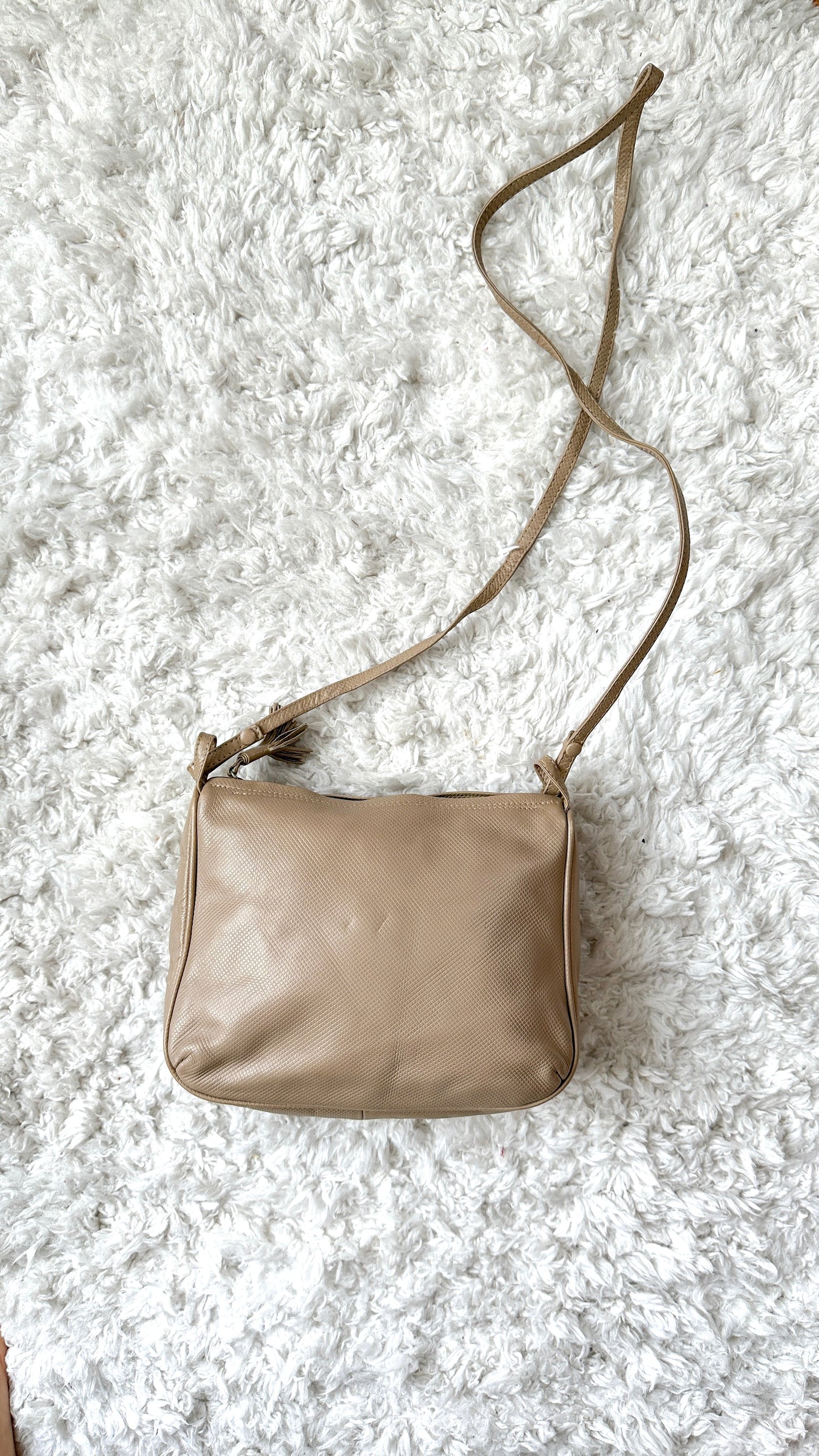 Vintage 80s Bottega Veneta Beige Textured Leather Zip Top Purse