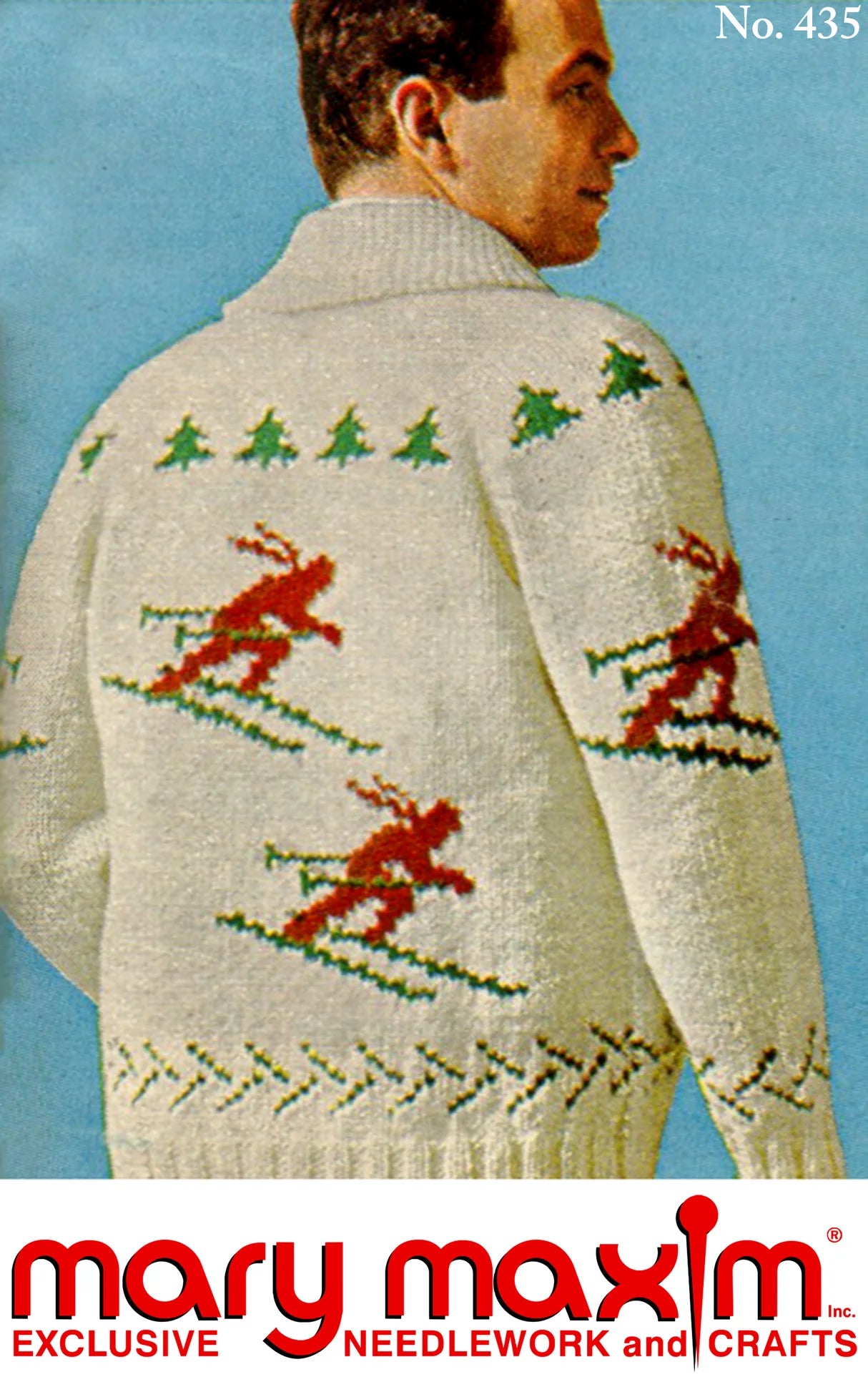 Vintage 60s Hand Knit One Of A Kind Cowichan Cream Ski Theme Alpine Sweater