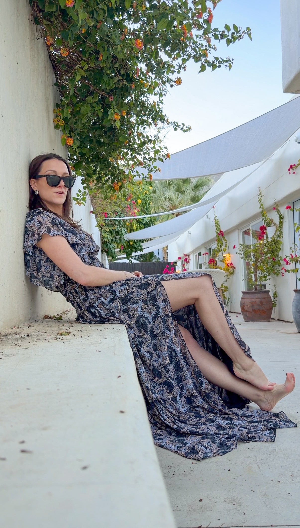 Cinq à Sept Kris Chiffon Dress in Raven Paisley Navy Blue Chiffon Smocked Maxi