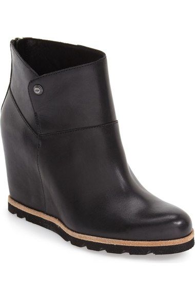 UGG Black Leather Amal Wedge Boots (7.5)