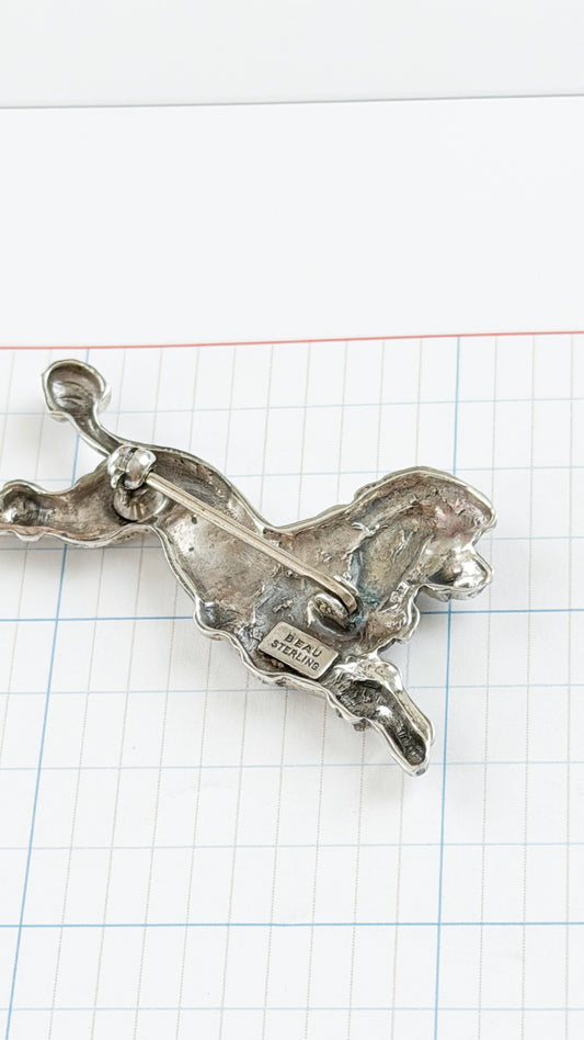 Vintage Beau Sterling Silver Standard Poodle Dog Brooch Mid-Century Animal Pin