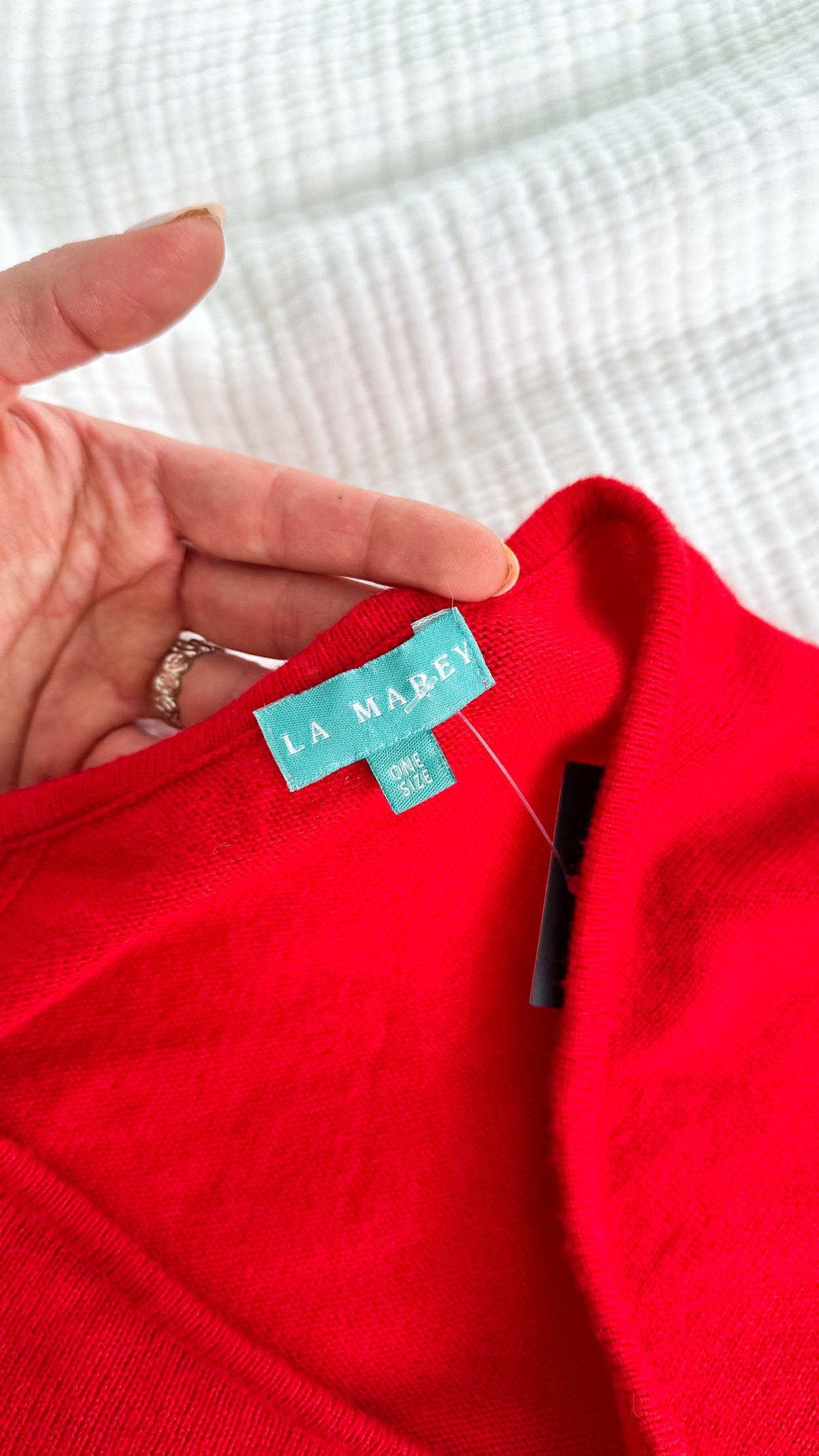 La Marey True Red 100% Cashmere Knit Poncho Cape