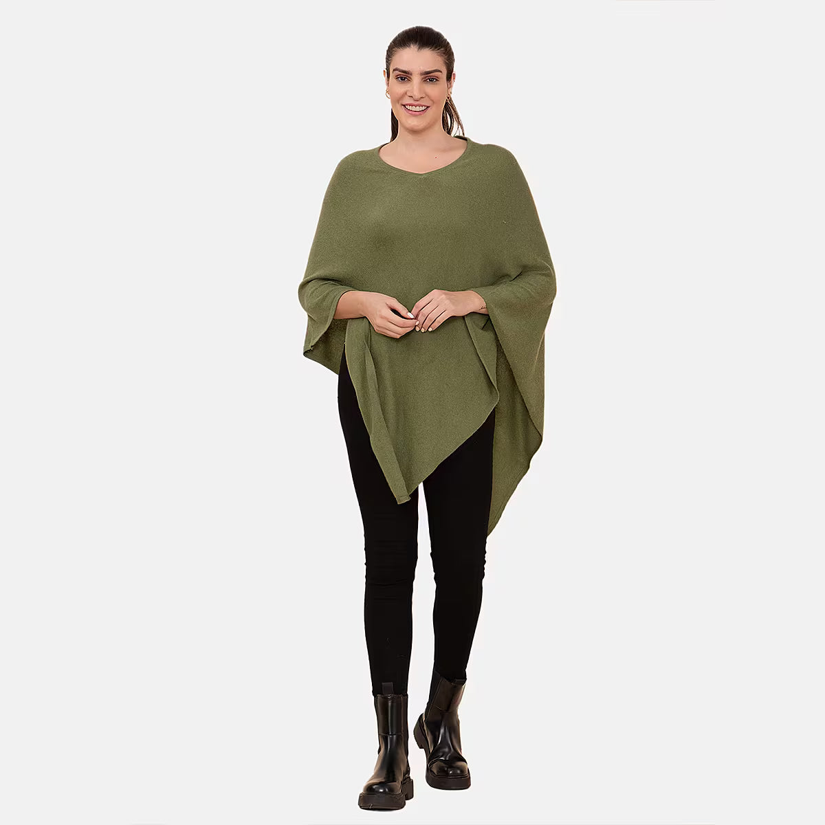 La Marey True Red 100% Cashmere Knit Poncho Cape