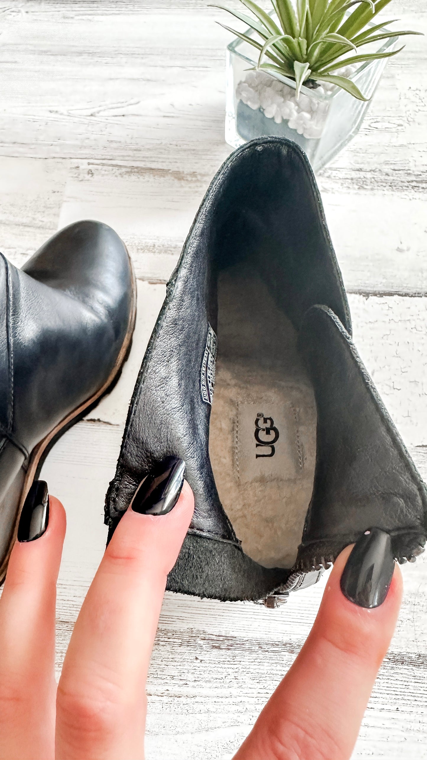 UGG Black Leather Amal Wedge Boots (7.5)