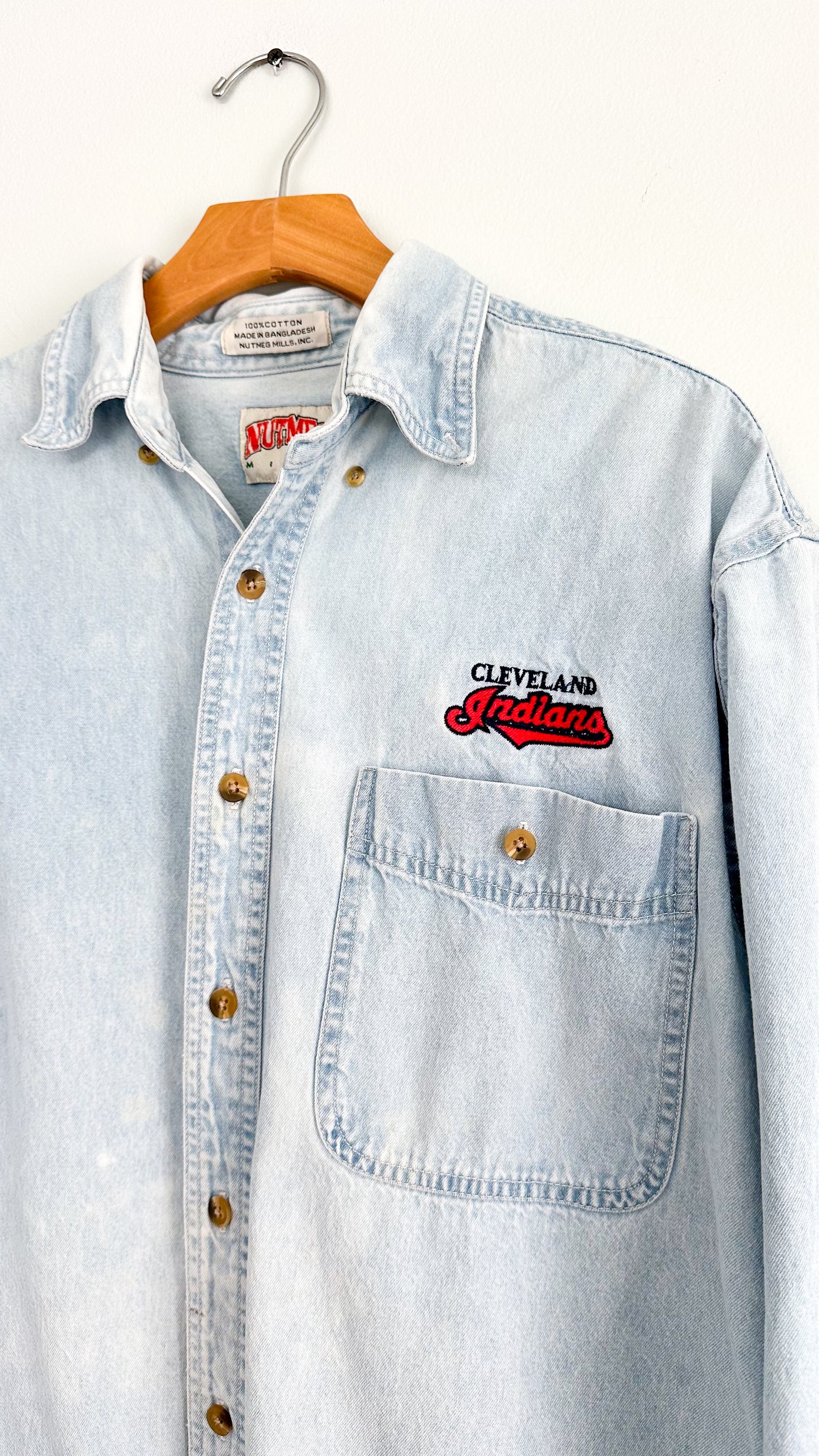 Vintage 90s Cleveland Indians Employee Denim Button Down (M/L)