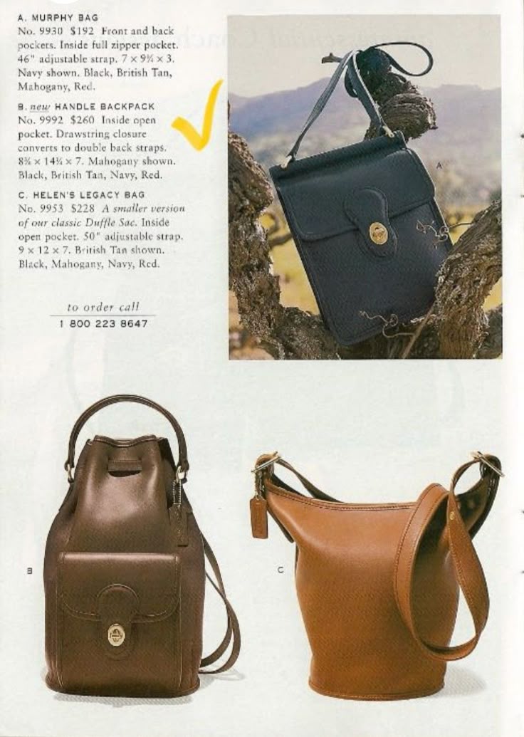 Vintage 90s Coach Top Handle Sling Backpack British Tan Leather Bucket Bag # 9992