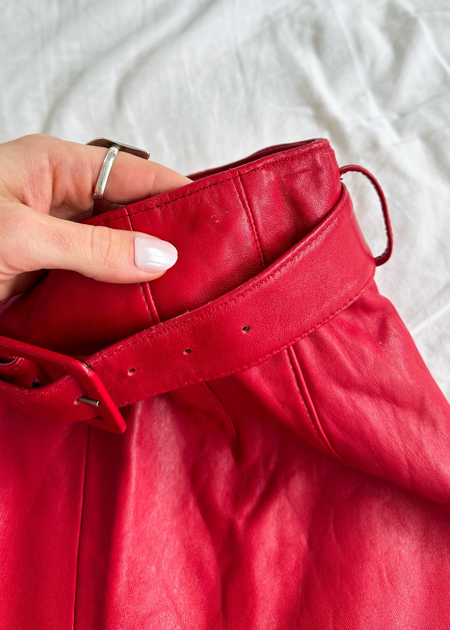 Vintage Wilson's Red Leather Belted Skirt