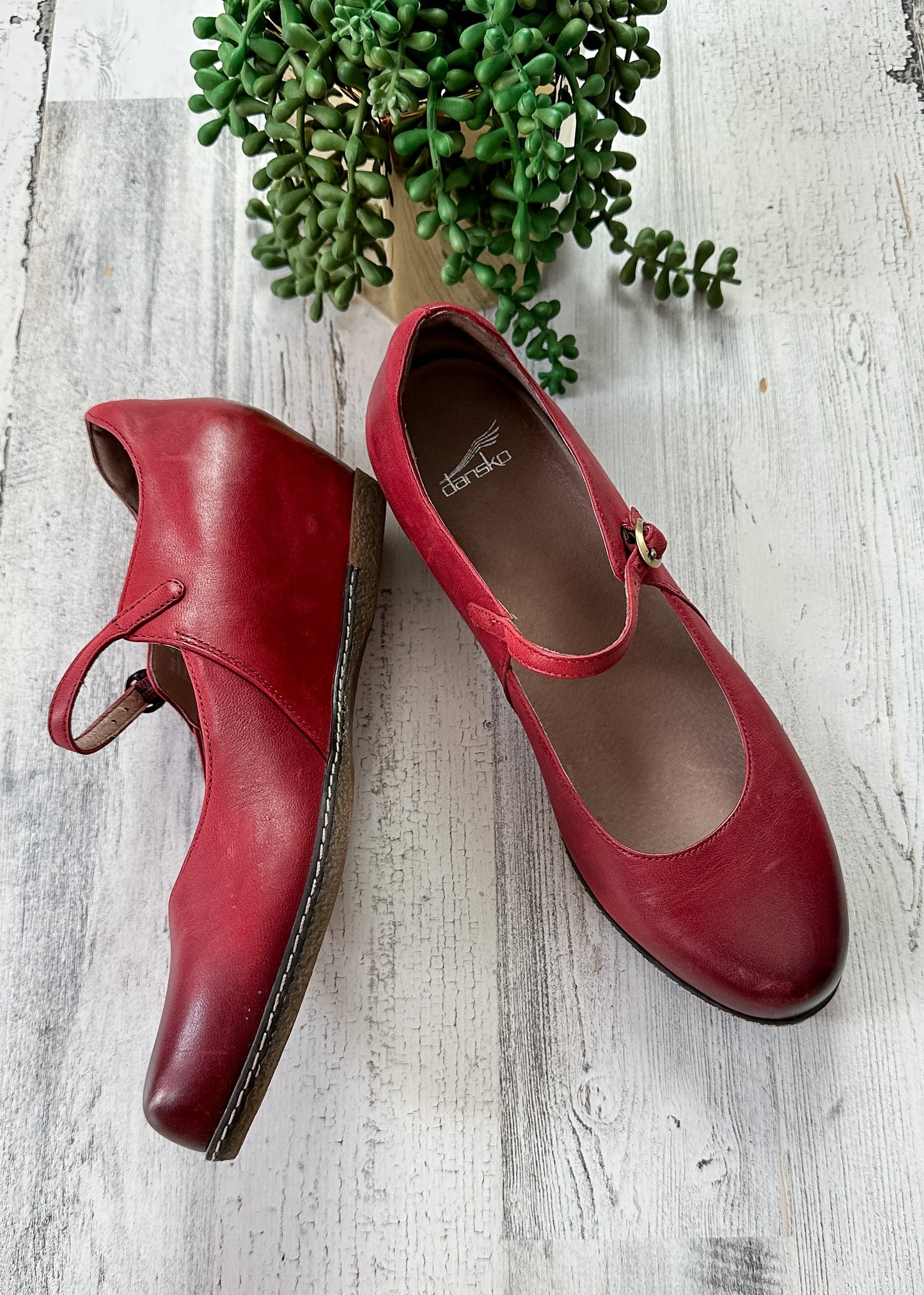 NEW Dansko Red Leather Loralie Mary Jane Wedge Shoes (41 or 10)