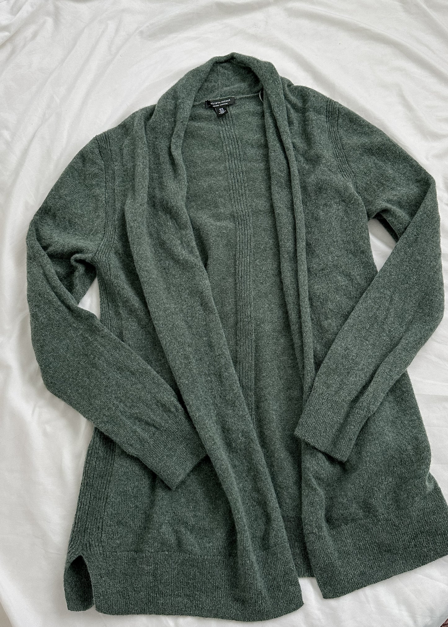 Saks Fifth Ave. Green Gray Cashmere Open Cardigan (XL)