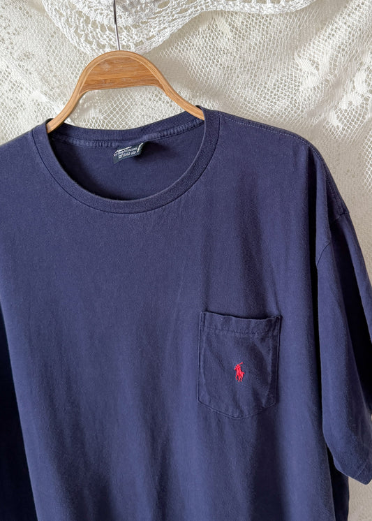 Vintage 90s Navy Crewneck Pocket T-Shirt (men's XXL)