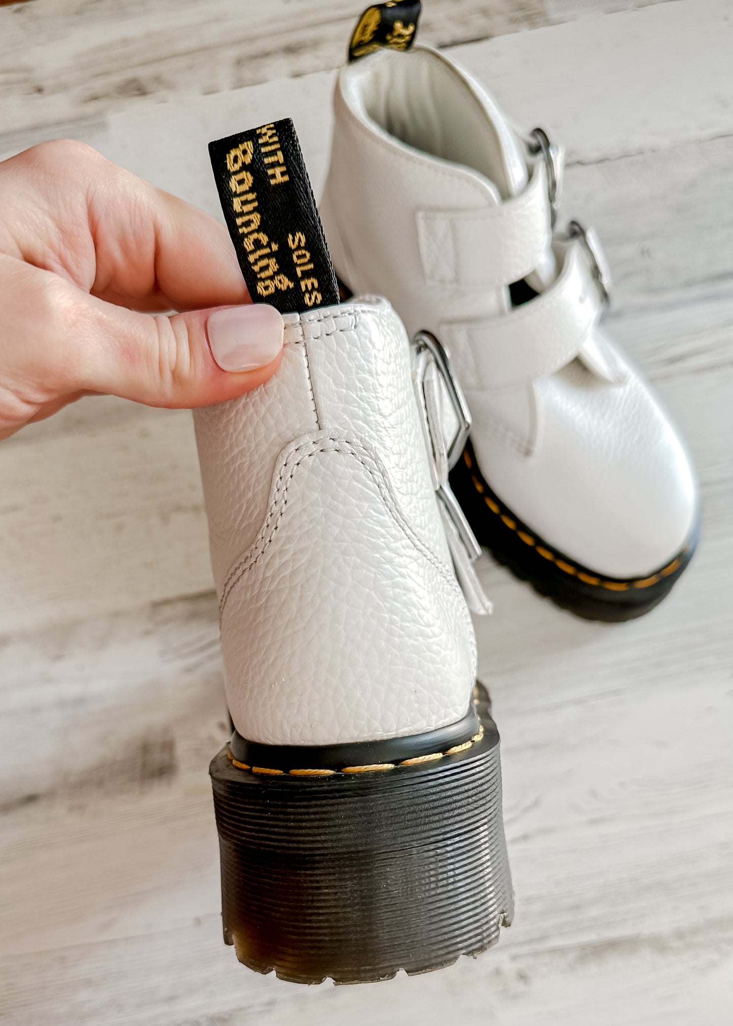 Dr. Martens Devon Heart White Leather Platform Boots (US 7 / EU 38)
