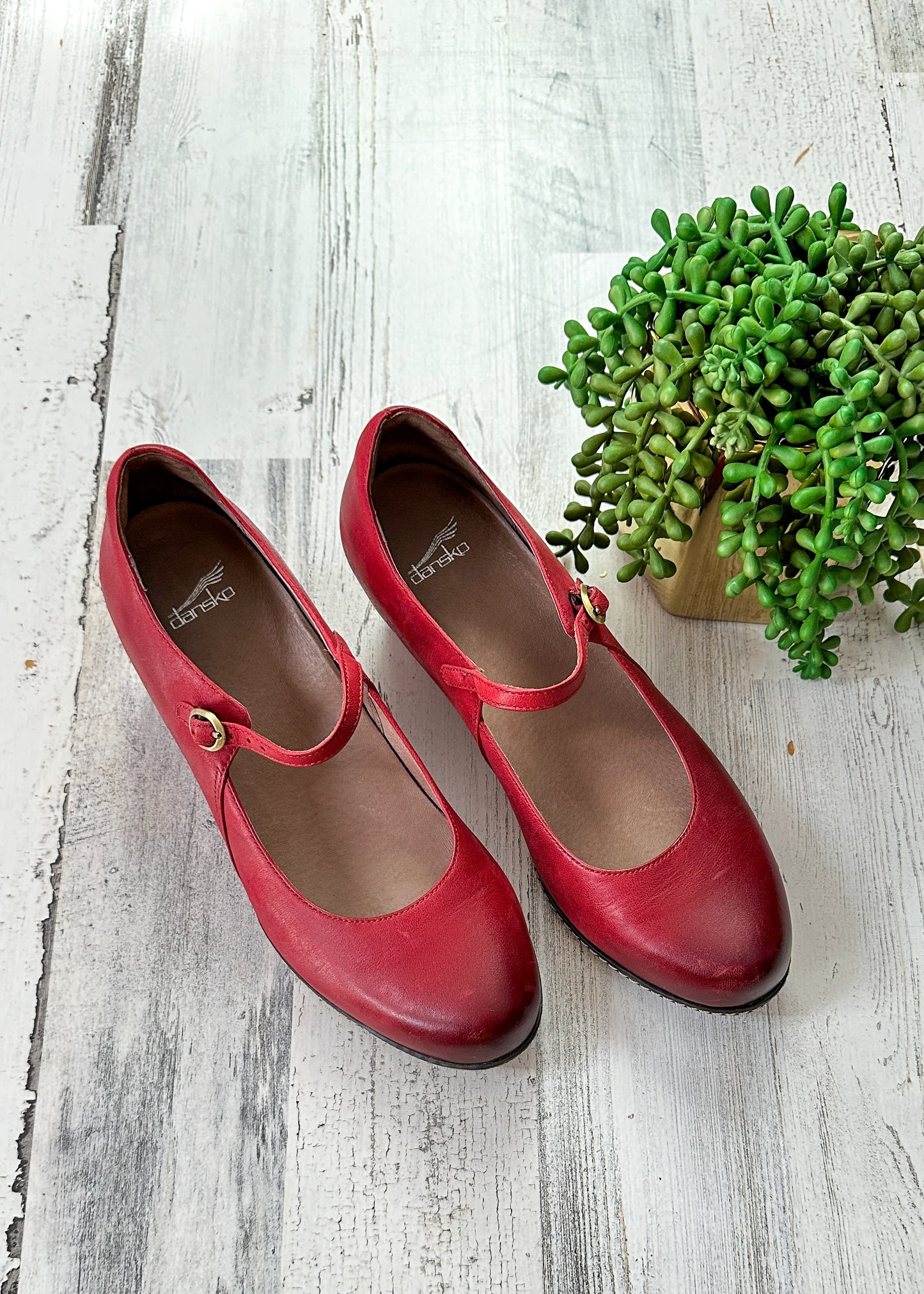 NEW Dansko Red Leather Loralie Mary Jane Wedge Shoes (41 or 10)