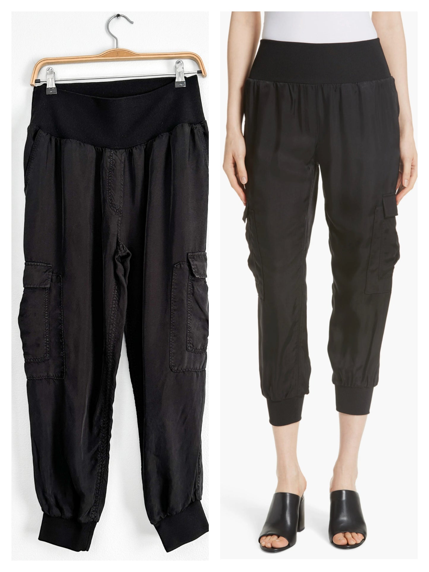 Cinq a Sept Black Cupro Cropped Cargo Pants (M)