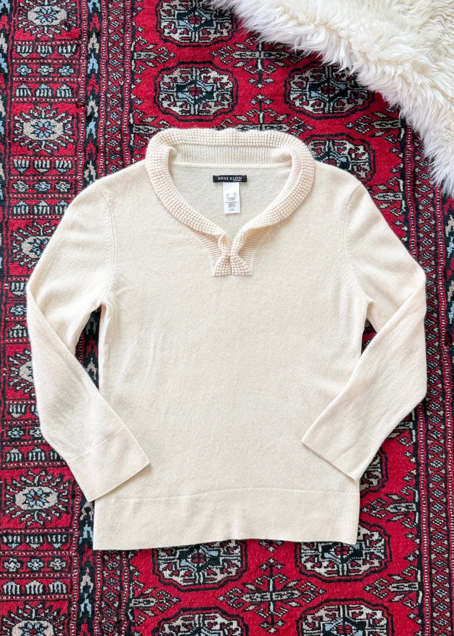 Anne Klein Cream 100% Cashmere Knit Top (S)