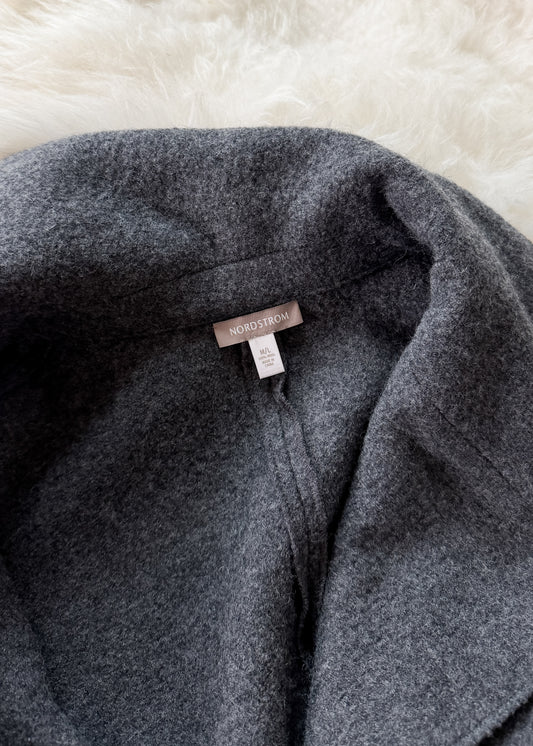 Charcoal Gray 100% Boiled Wool Knit Poncho Cape Sweater (M/L)