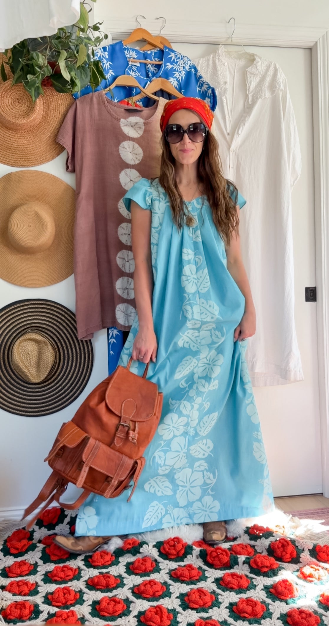 Vintage 70s Liberty House Hawaii Blue Tropical Floral Muumuu Maxi Dress l Hostess Gown (S/M)