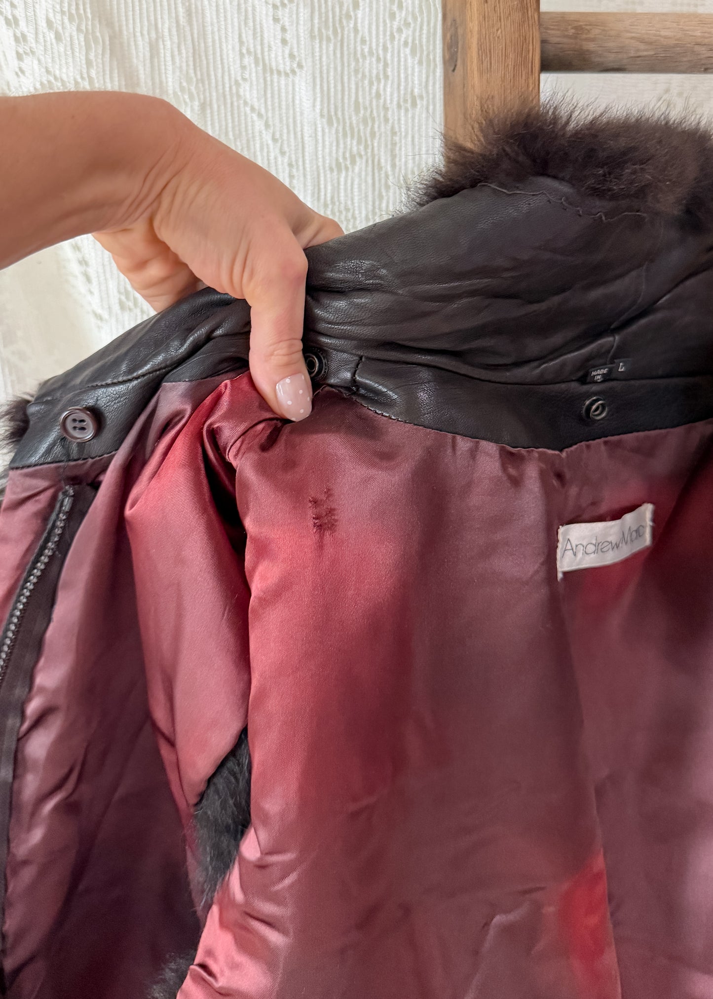 Vintage Andrew Marc Dark Brown New Zealand Opossum Fur & Leather Moto Style Vest