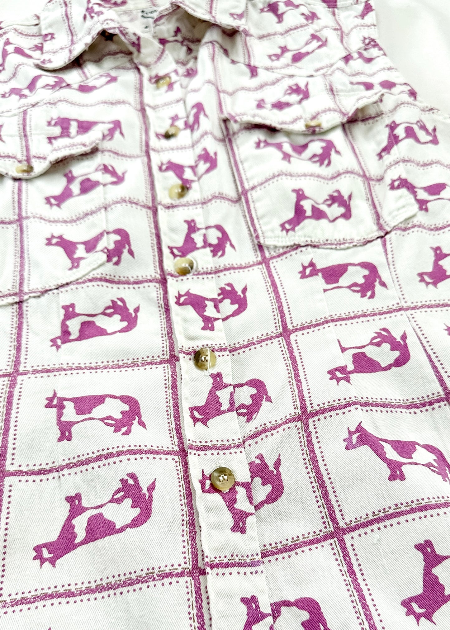 Terra Purple and White Western Cow Print Button Down Top (M)