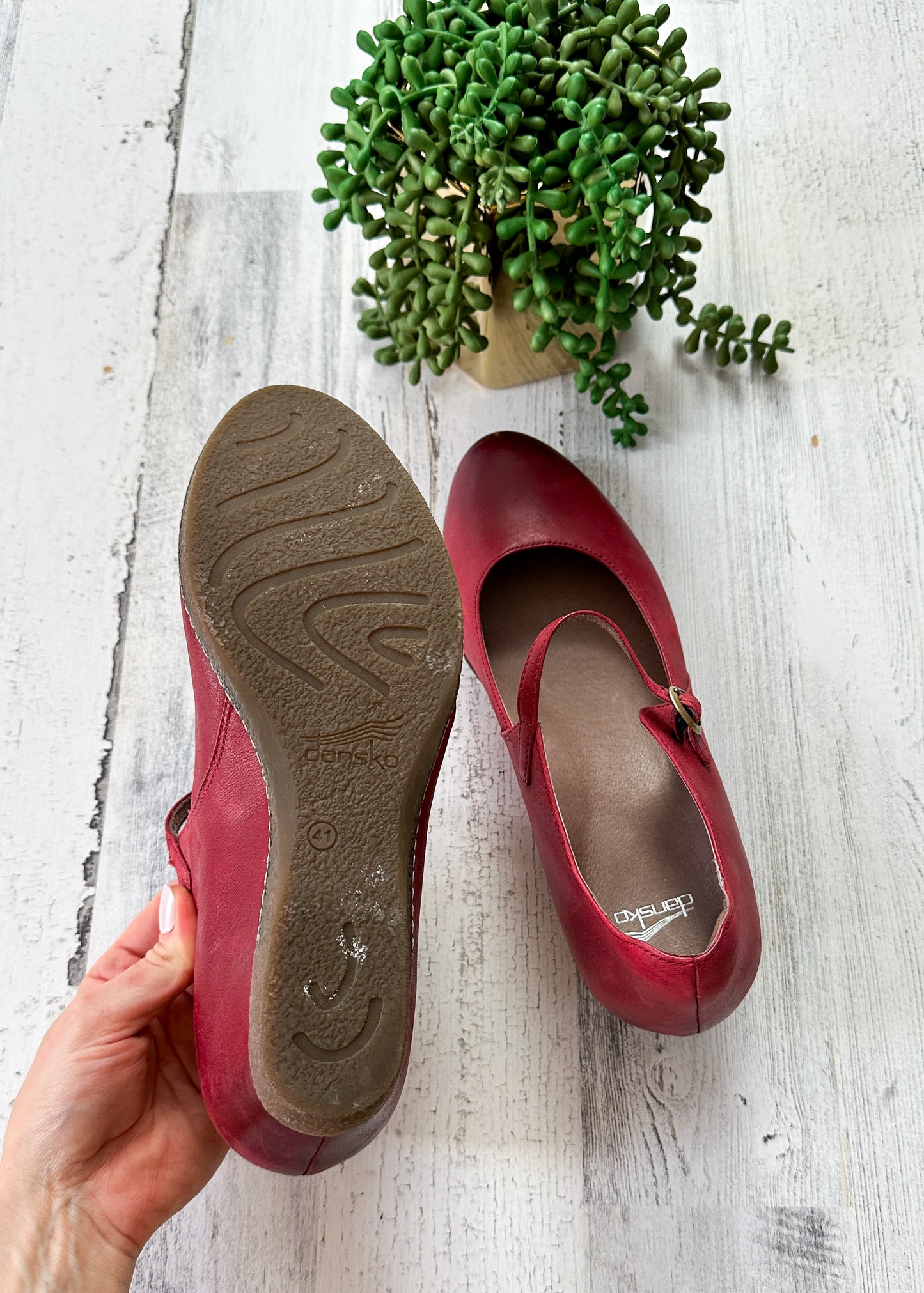 NEW Dansko Red Leather Loralie Mary Jane Wedge Shoes (41 or 10)