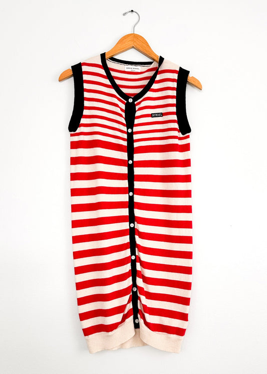 Sonia Rykiel Red Stripe Cotton Wool Button Down Knit Tunic Dress
