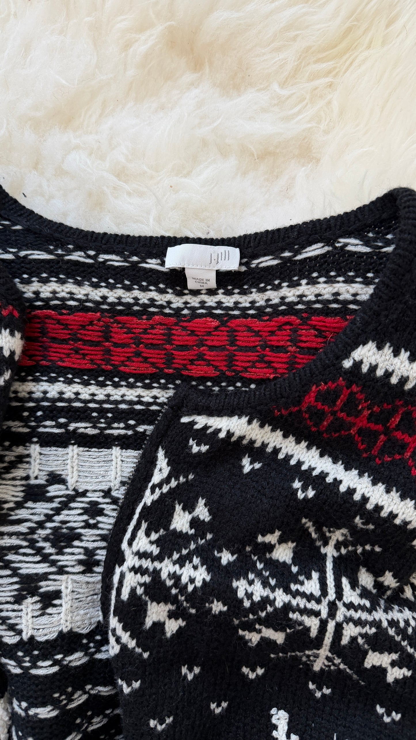 J. Jill Zip Front Deer Valley Fair Isle Cardigan Sweater (M)