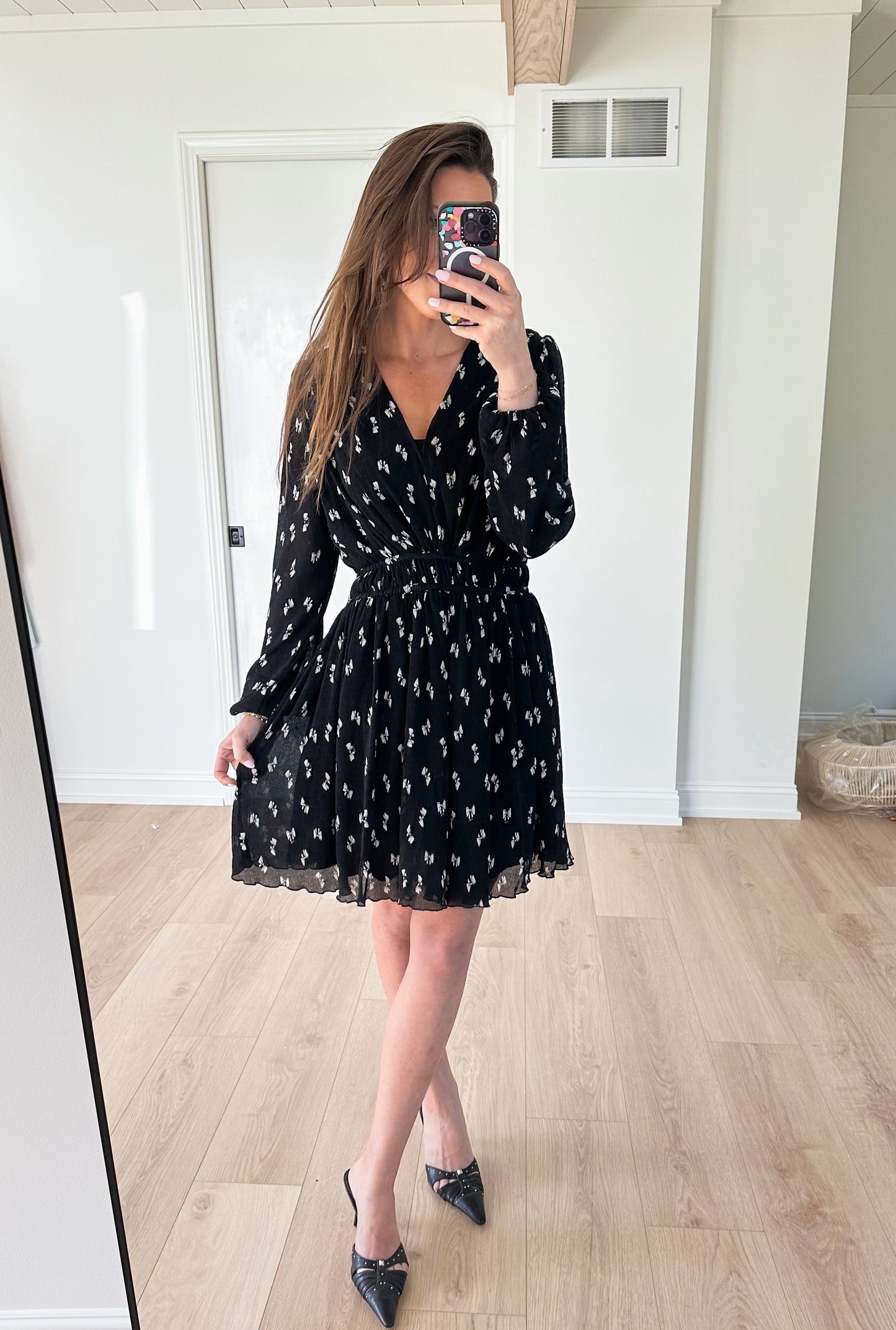 Maje Rionana V-Neck Bow Print Mini Dress (42 or US L)