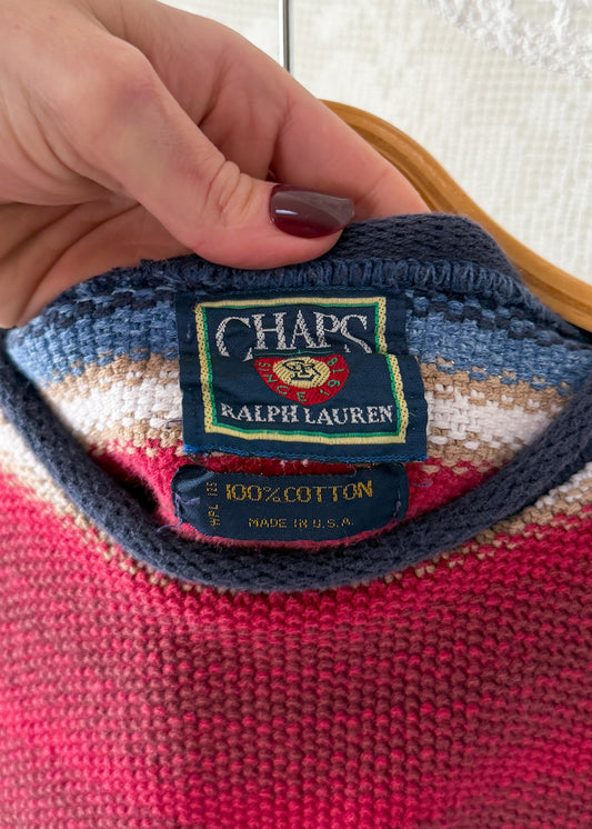 Vintage 90s Chaps Ralph Lauren Rolled Neck Striped Cotton Sweater Made in USA