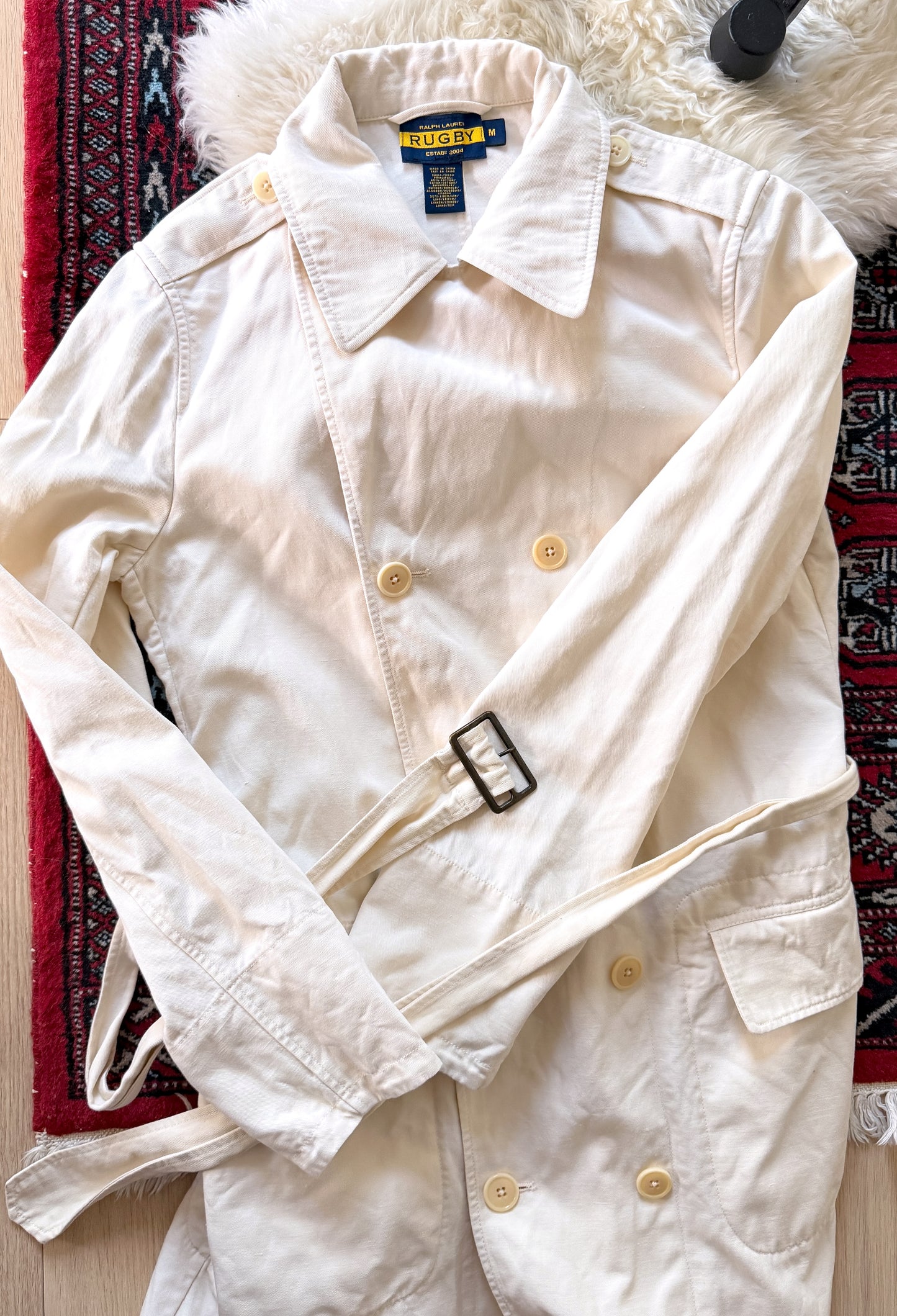 Ralph Lauren Rugby Cream Cotton Linen Khaki Trench Jacket (M)