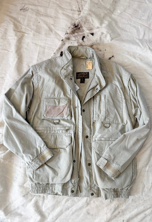 Vintage 90s NEW Eddie Bauer Fishing Utility Pockets Vest Field Jacket in Birch Khaki