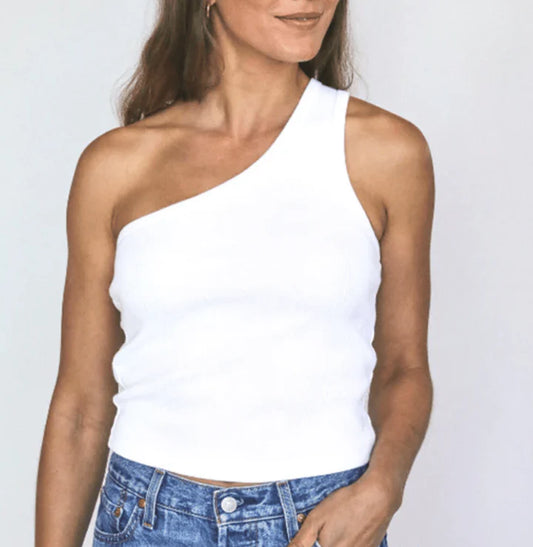 NEW Perfectwhitetee White Ribbed Blondie One Shoulder Tank Top (XS)