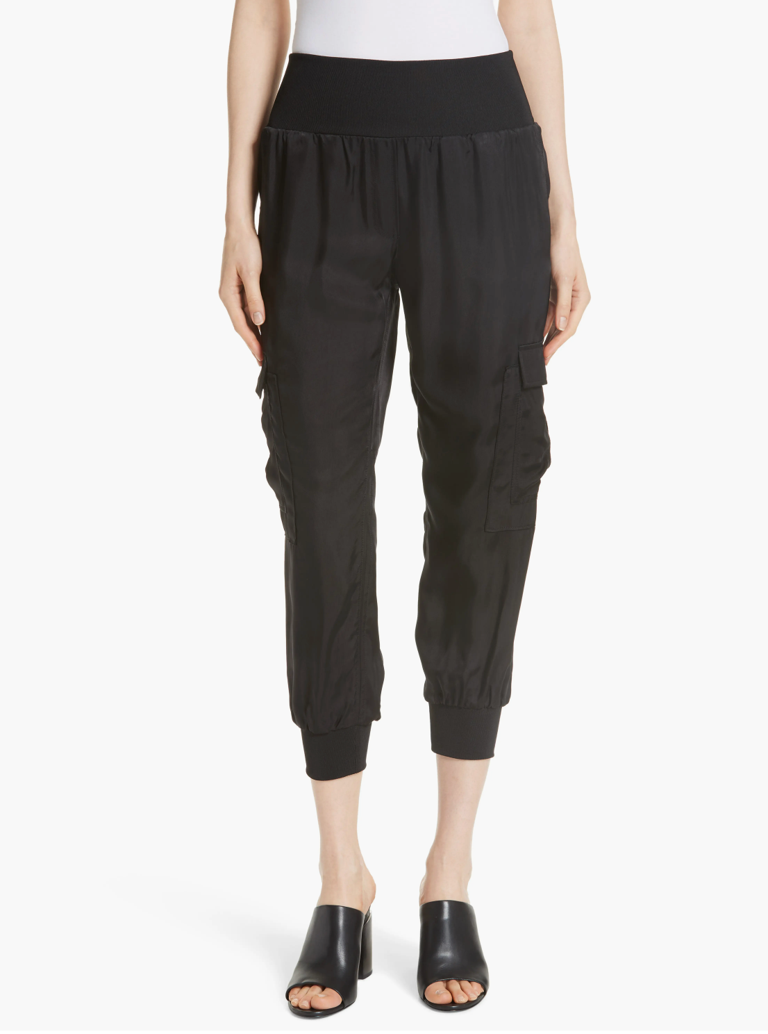 Cinq a Sept Black Cupro Cropped Cargo Pants (M)
