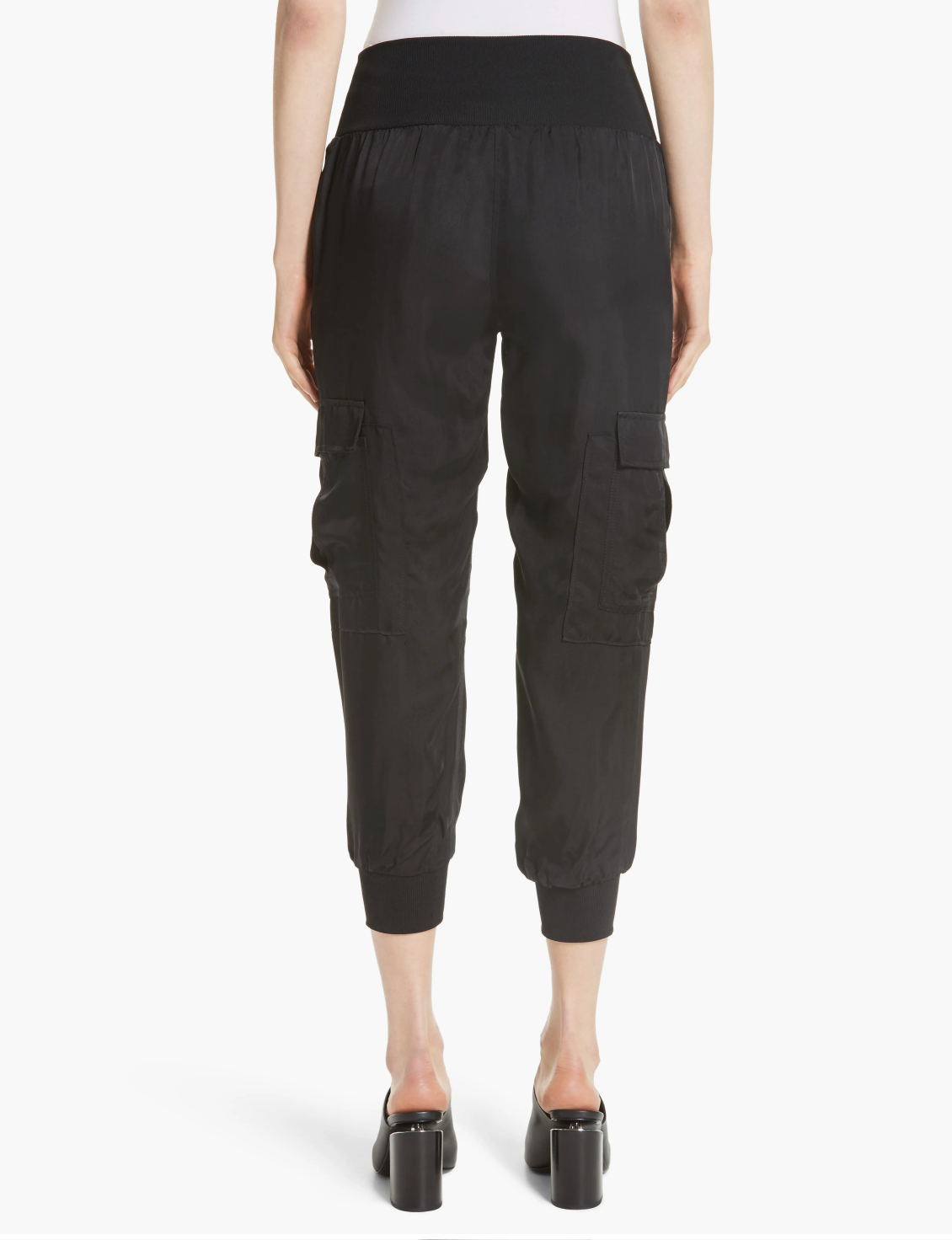 Cinq a Sept Black Cupro Cropped Cargo Pants (M)