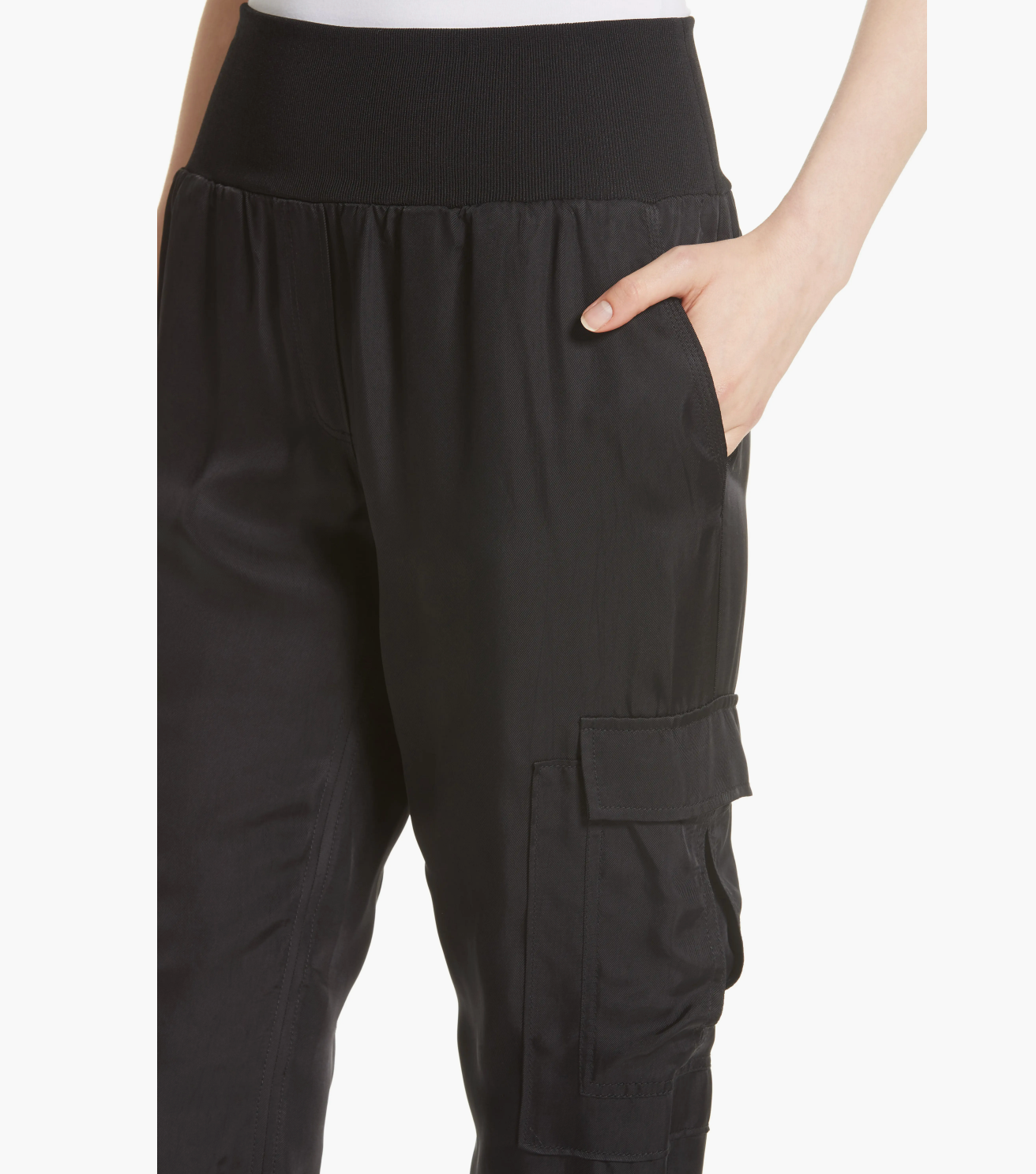 Cinq a Sept Black Cupro Cropped Cargo Pants (M)