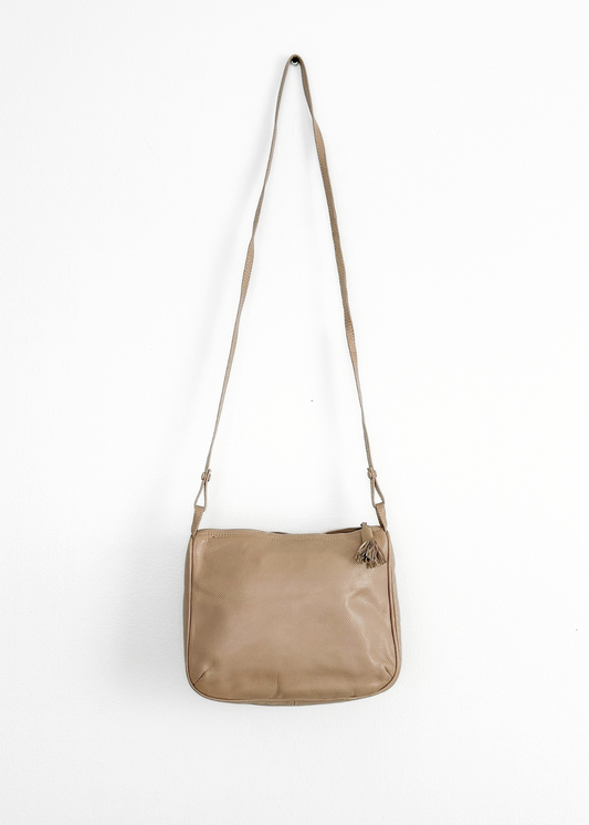 Vintage 80s Bottega Veneta Beige Textured Leather Zip Top Purse