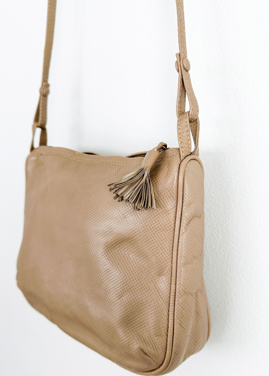 Vintage 80s Bottega Veneta Beige Textured Leather Zip Top Purse