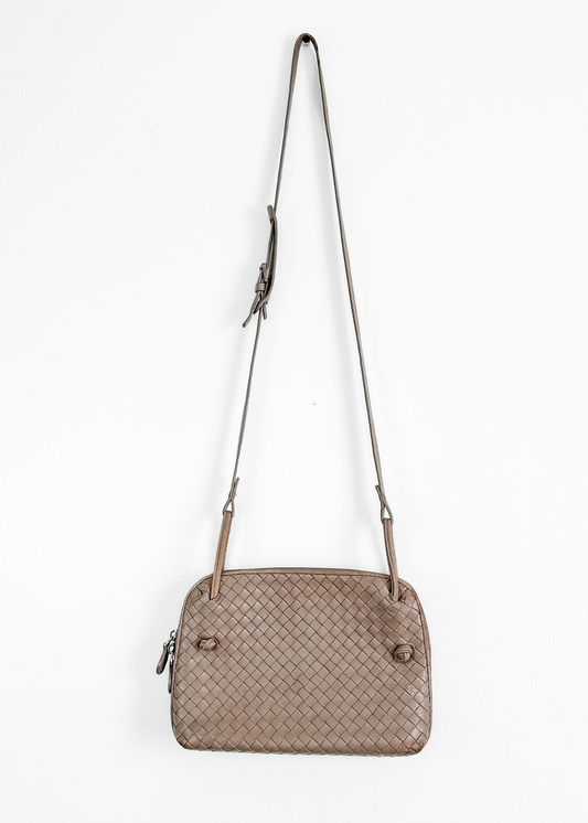 Bottega Veneta Nappa Intrecciato Nodini Crossbody Messenger Purse in Steel
