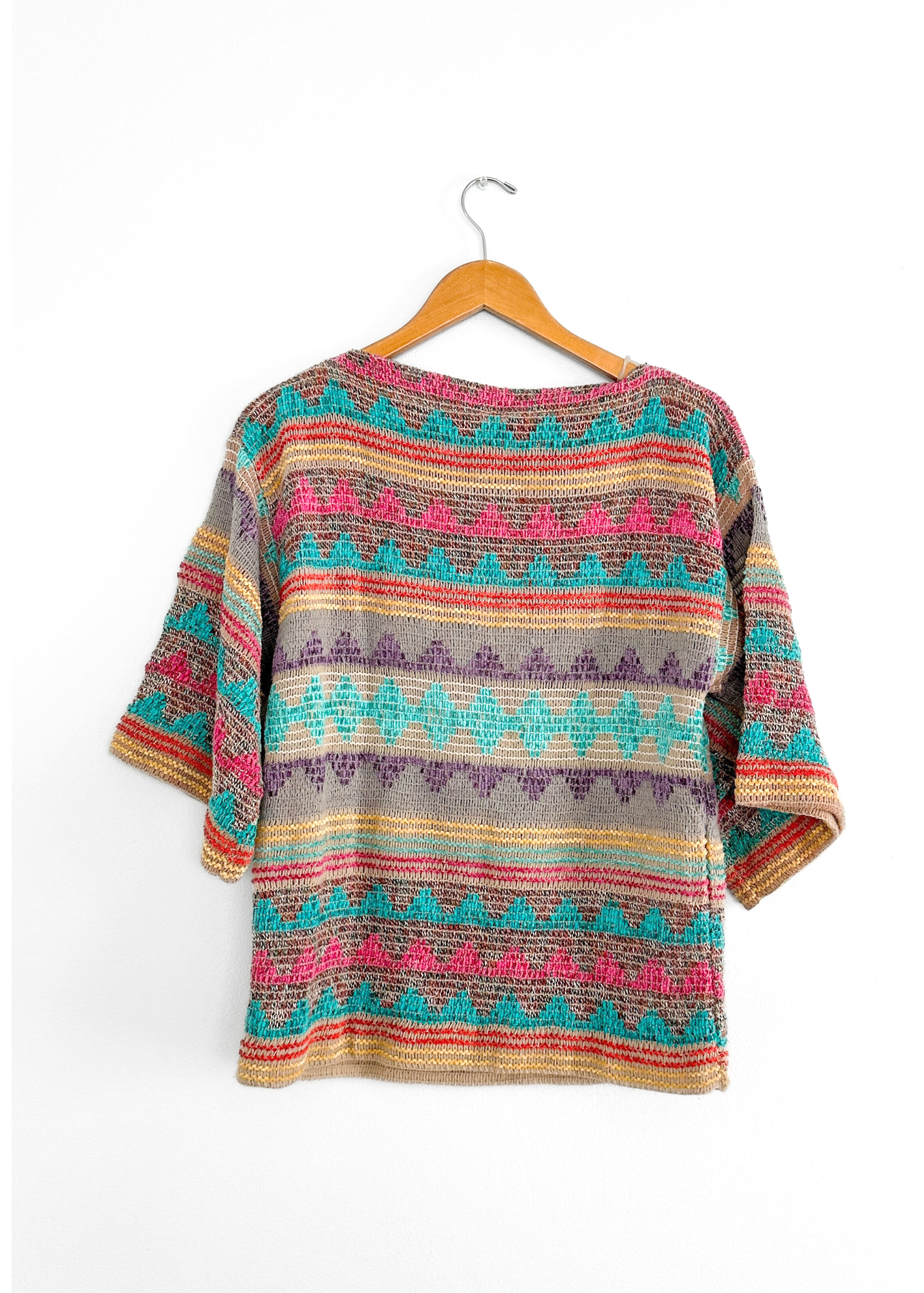 Vintage 70s Multi Colored Boat Neck Knit Top (M)