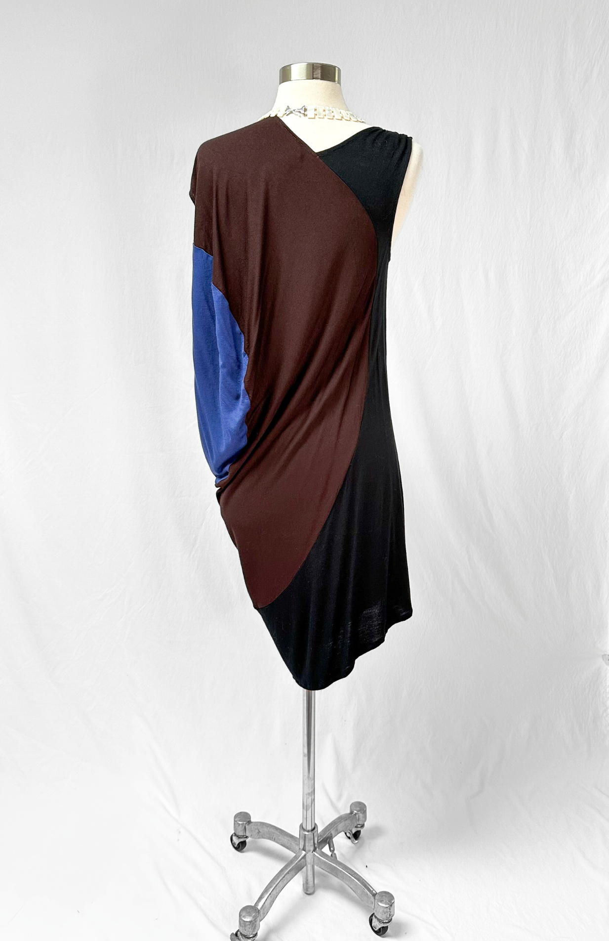 Zero + Maria Cornejo Black Brown Blue Colorblock Angular Draped Dress (XS)
